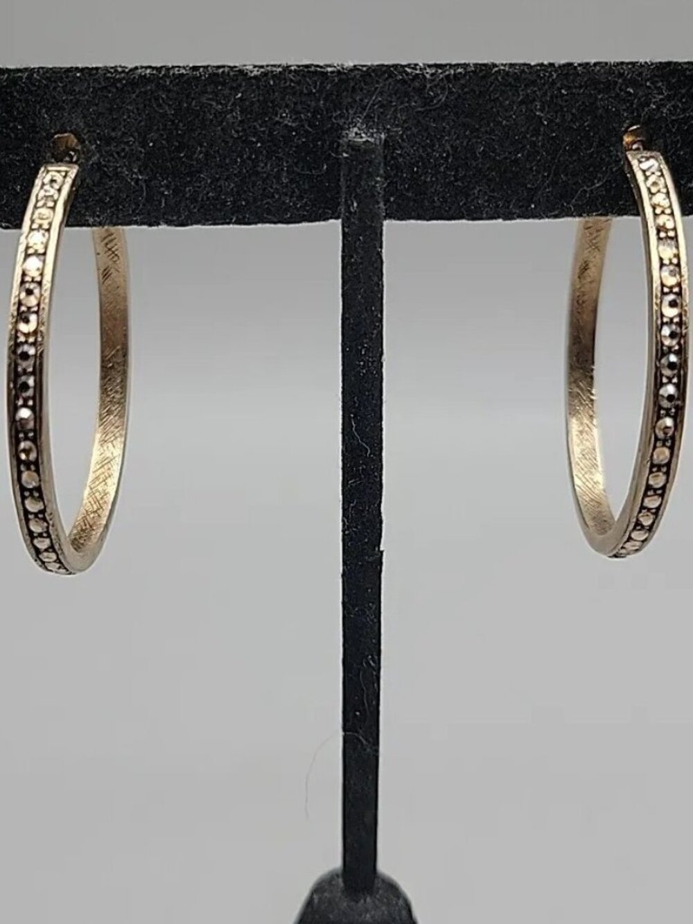 Vintage Givenchy AB Swarovski Crystal Pave Hoop Earrings Gold Plated 1990s 1.5"
